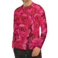 Hot Pink Rose Print Men's Long Sleeve Rash Guard
