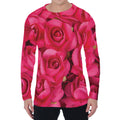 Hot Pink Rose Print Men's Long Sleeve T-Shirt