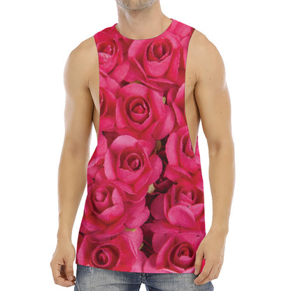 Hot Pink Rose Print Men's Muscle Tank Top