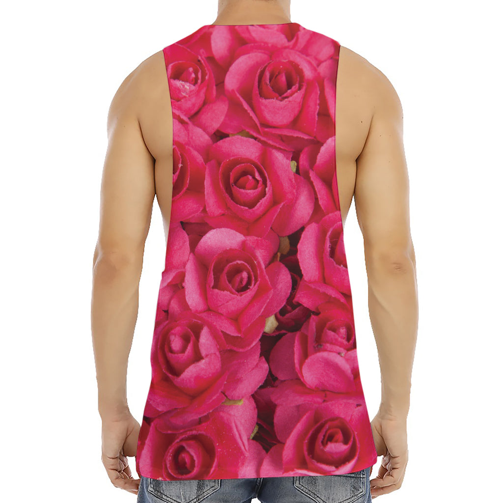 Hot Pink Rose Print Men's Muscle Tank Top