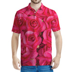 Hot Pink Rose Print Men's Polo Shirt