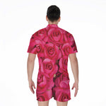 Hot Pink Rose Print Men's Rompers
