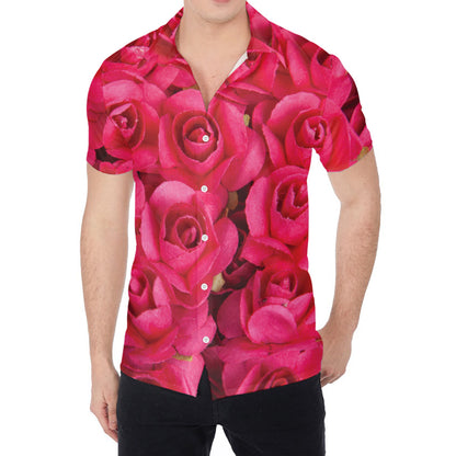 Hot Pink Rose Print Men's Shirt