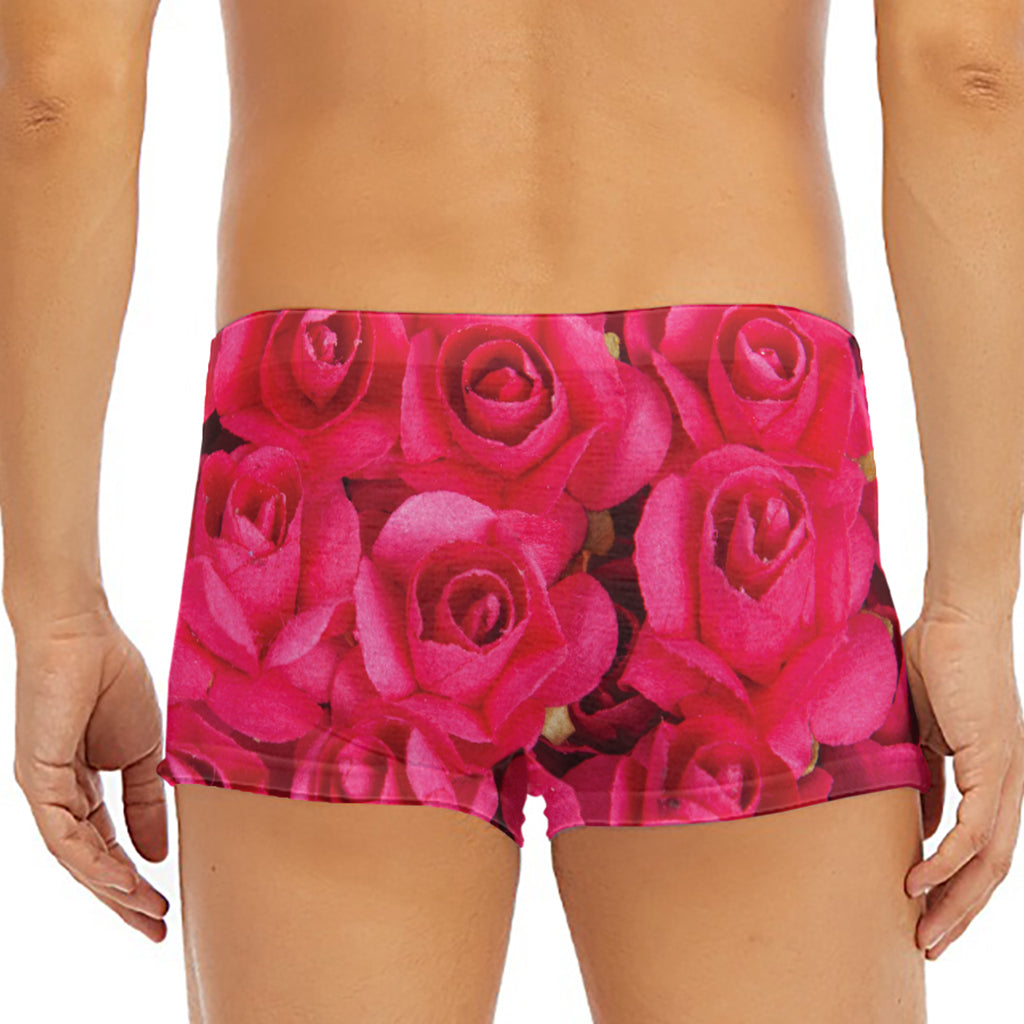 Hot Pink Rose Print Men's Short Boxer Briefs