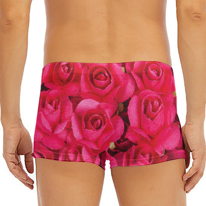 Hot Pink Rose Print Men's Short Boxer Briefs