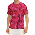 Hot Pink Rose Print Men's Short Sleeve Rash Guard