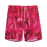 Hot Pink Rose Print Men's Sports Shorts