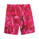 Hot Pink Rose Print Men's Sports Shorts