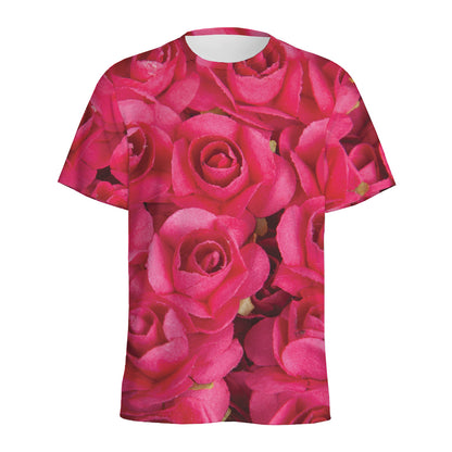 Hot Pink Rose Print Men's Sports T-Shirt