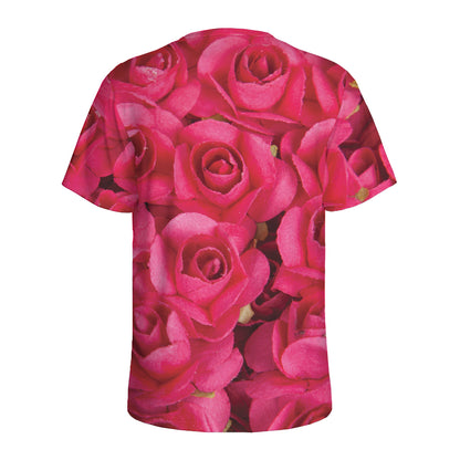 Hot Pink Rose Print Men's Sports T-Shirt