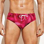 Hot Pink Rose Print Men's Swim Briefs