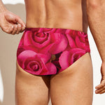 Hot Pink Rose Print Men's Swim Briefs