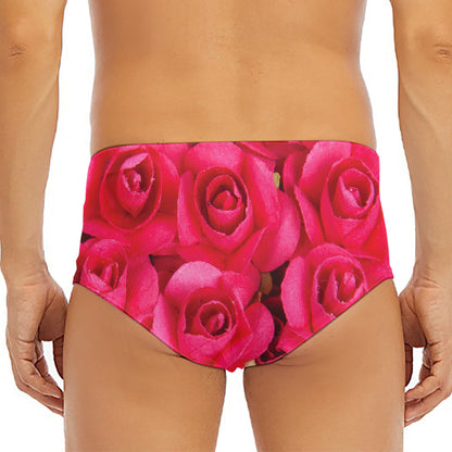 Hot Pink Rose Print Men's Triangle Swim Briefs