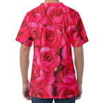 Hot Pink Rose Print Men's Velvet T-Shirt