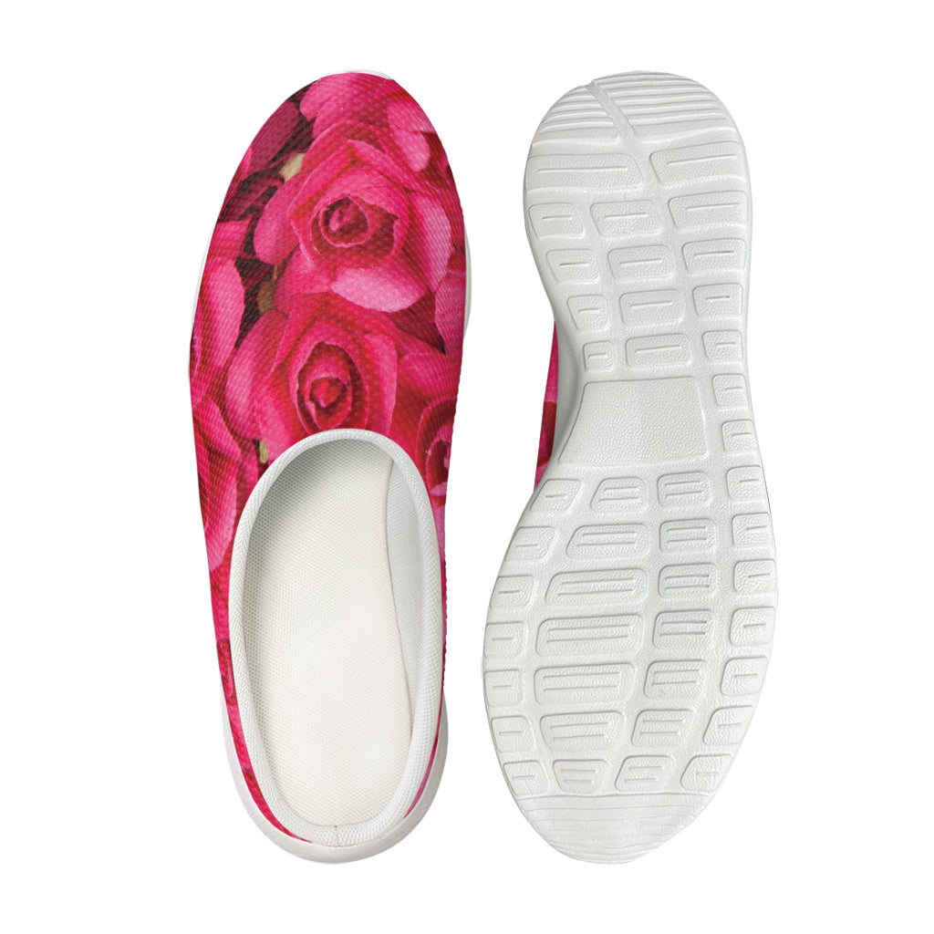 Hot Pink Rose Print Mesh Casual Shoes
