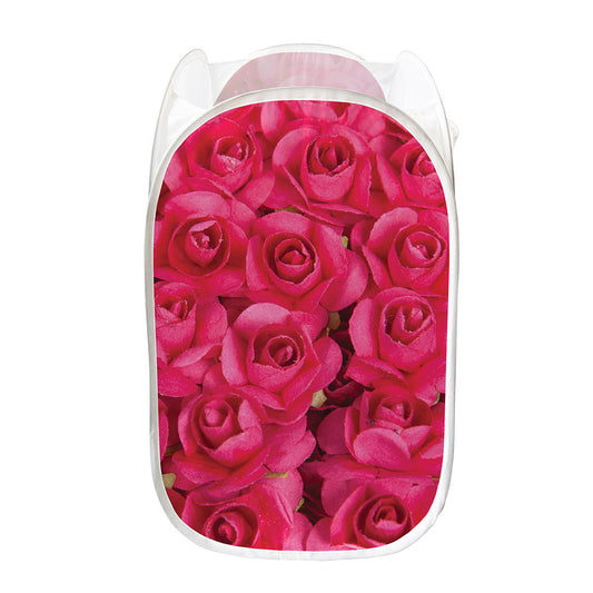 Hot Pink Rose Print Mesh Laundry Hamper
