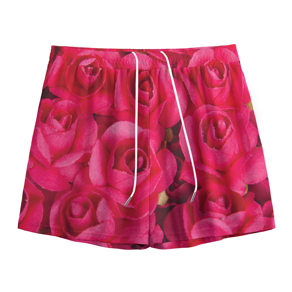 Hot Pink Rose Print Mesh Shorts