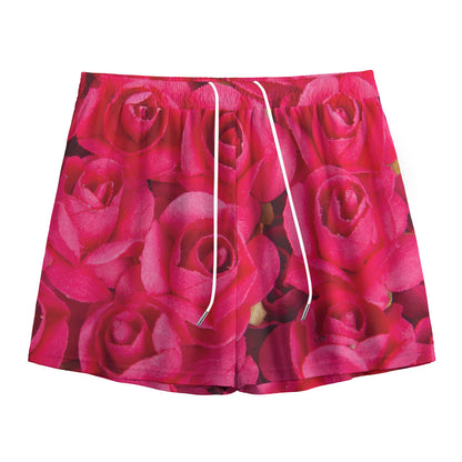 Hot Pink Rose Print Mesh Shorts