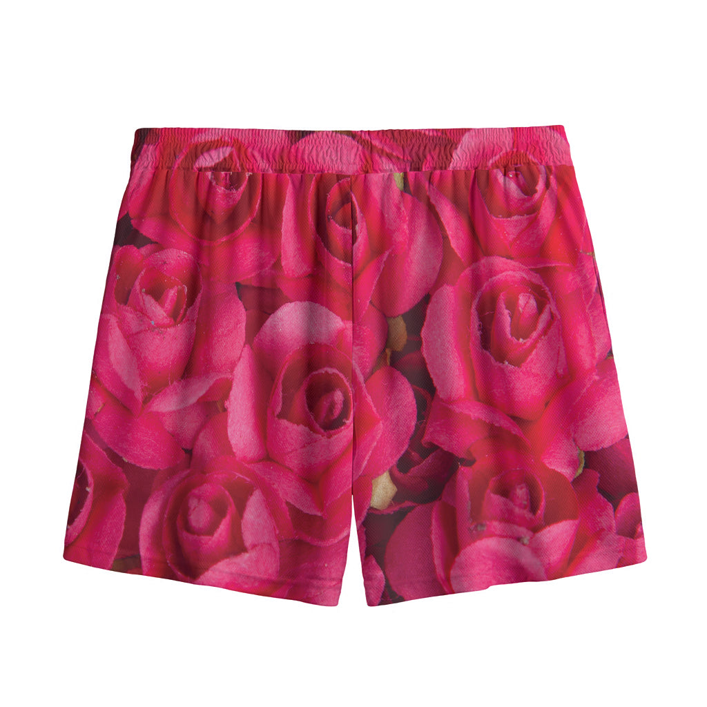 Hot Pink Rose Print Mesh Shorts