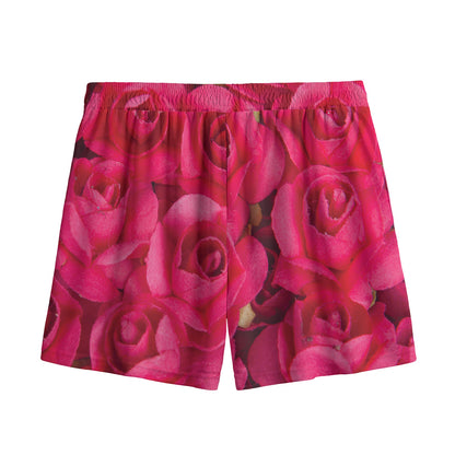 Hot Pink Rose Print Mesh Shorts