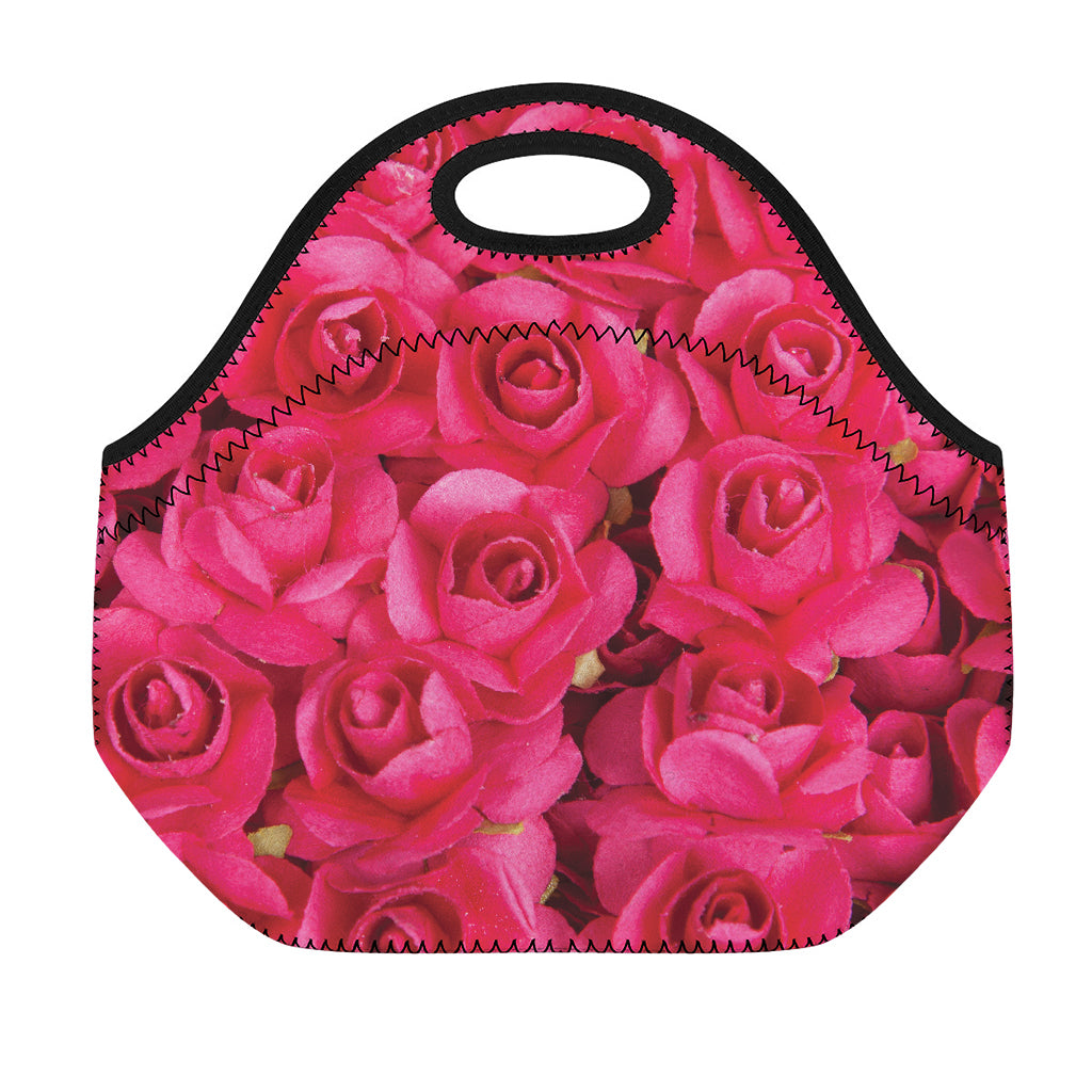Hot Pink Rose Print Neoprene Lunch Bag