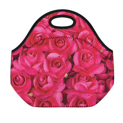 Hot Pink Rose Print Neoprene Lunch Bag