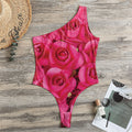 Hot Pink Rose Print One Shoulder Bodysuit
