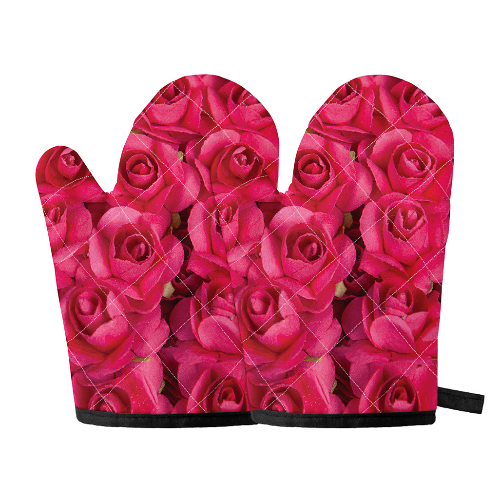 Hot Pink Rose Print Oven Mitts