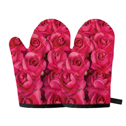 Hot Pink Rose Print Oven Mitts