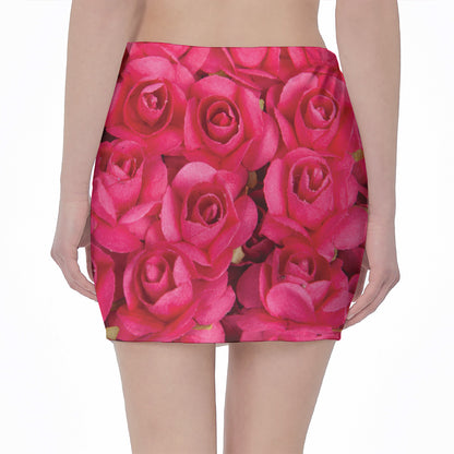 Hot Pink Rose Print Pencil Mini Skirt