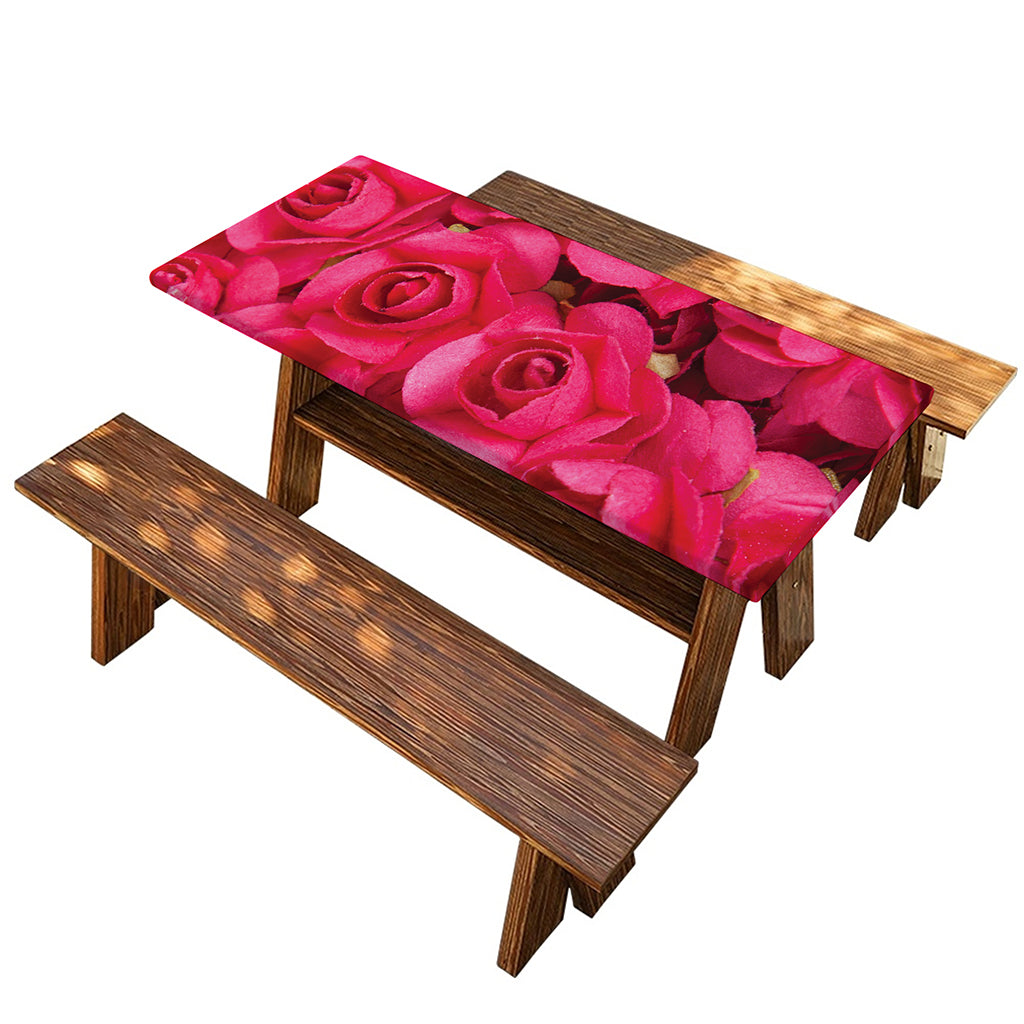 Hot Pink Rose Print Picnic Table Cover