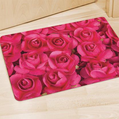 Hot Pink Rose Print Polyester Doormat