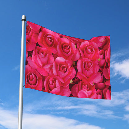 Hot Pink Rose Print Polyester Flag