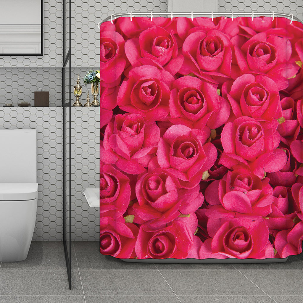 Hot Pink Rose Print Polyester Shower Curtain