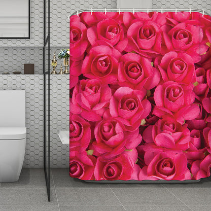Hot Pink Rose Print Polyester Shower Curtain