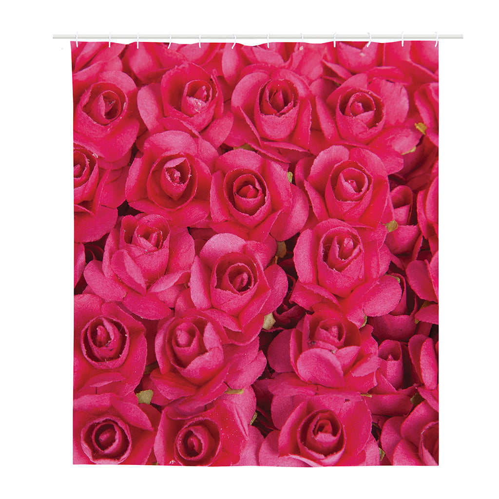 Hot Pink Rose Print Polyester Shower Curtain