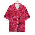 Hot Pink Rose Print Rayon Hawaiian Shirt