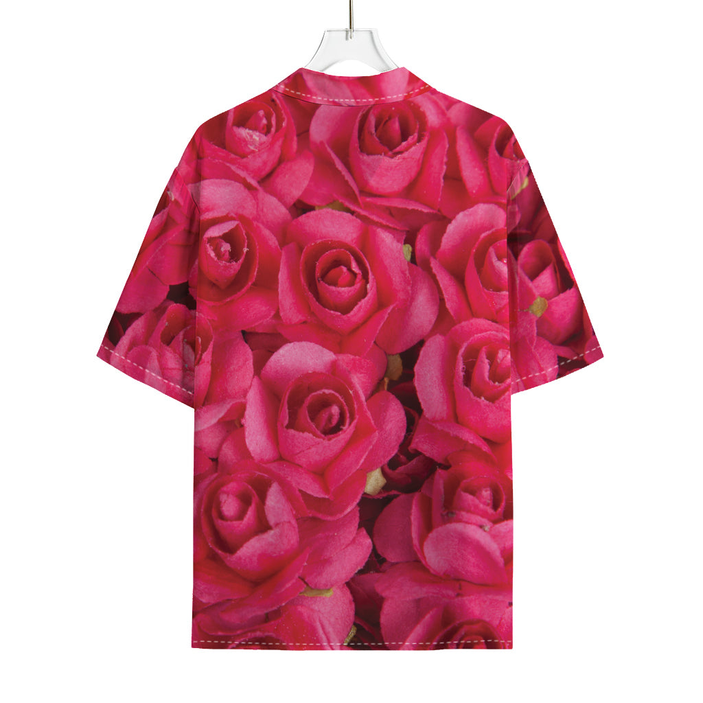 Hot Pink Rose Print Rayon Hawaiian Shirt