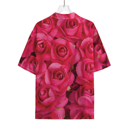 Hot Pink Rose Print Rayon Hawaiian Shirt