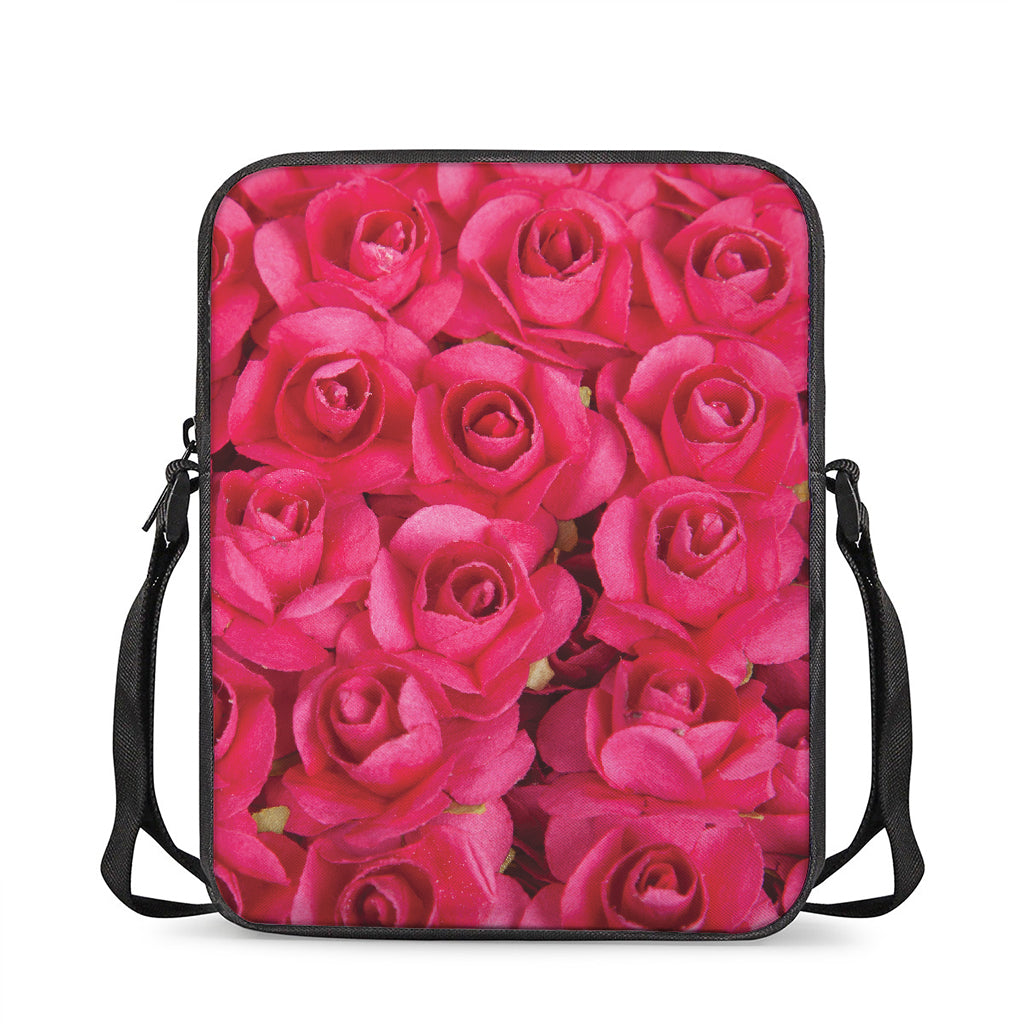 Hot Pink Rose Print Rectangular Crossbody Bag