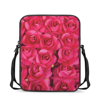 Hot Pink Rose Print Rectangular Crossbody Bag