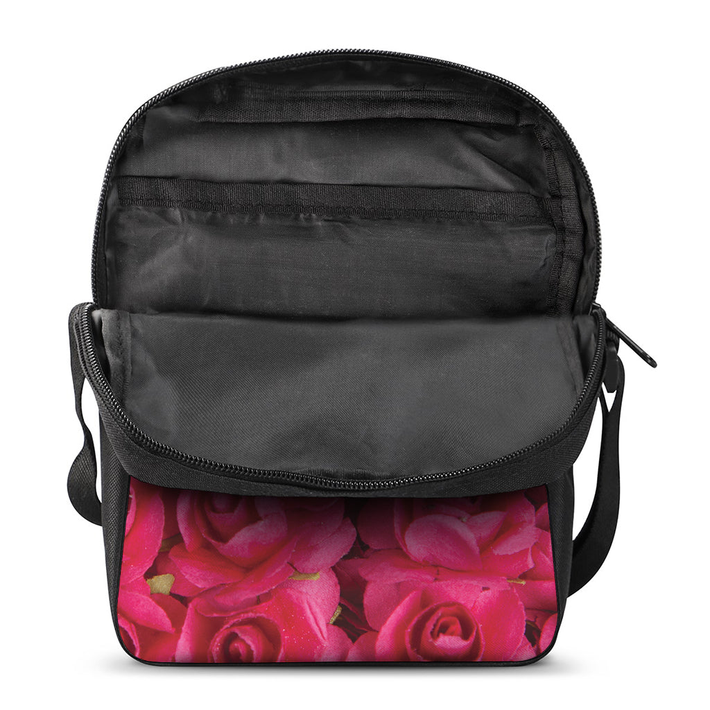 Hot Pink Rose Print Rectangular Crossbody Bag