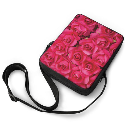 Hot Pink Rose Print Rectangular Crossbody Bag