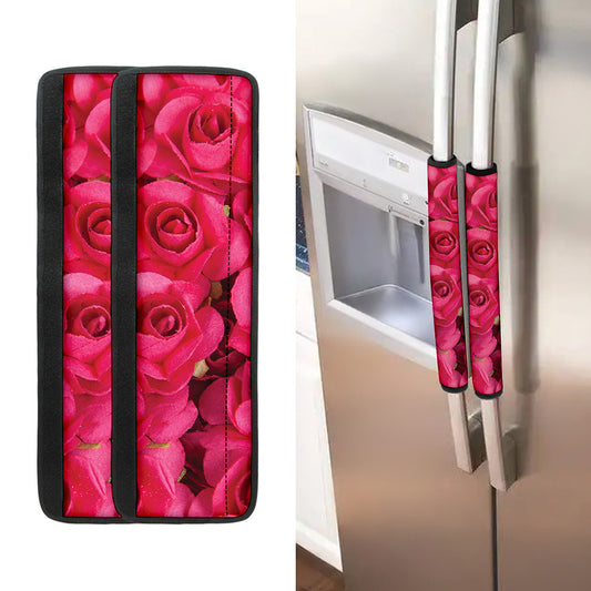Hot Pink Rose Print Refrigerator Handle Covers