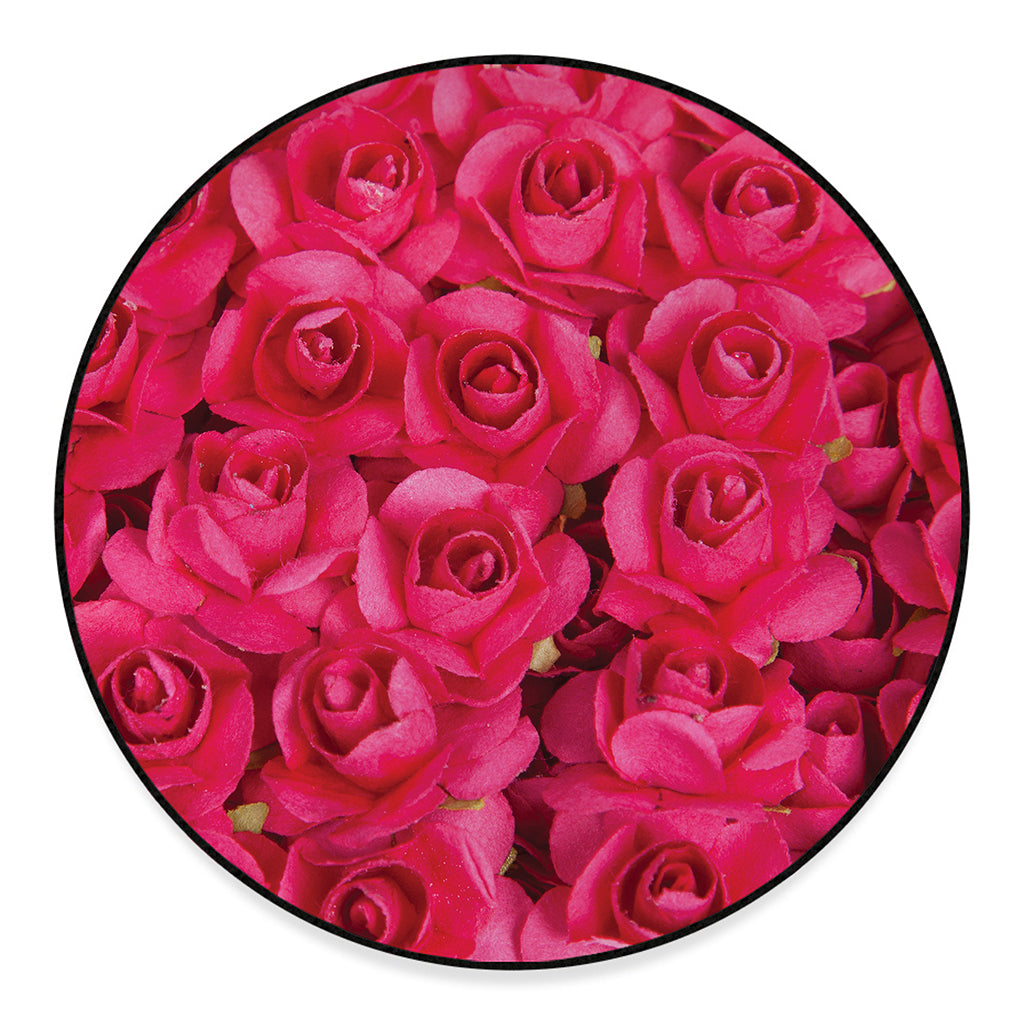 Hot Pink Rose Print Round Floor Mat