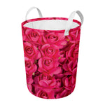 Hot Pink Rose Print Round Laundry Basket