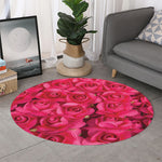 Hot Pink Rose Print Round Rug