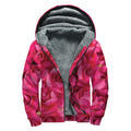 Hot Pink Rose Print Sherpa Lined Zip Up Hoodie
