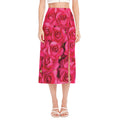 Hot Pink Rose Print Side Slit Midi Skirt