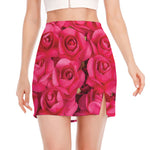 Hot Pink Rose Print Side Slit Mini Skirt